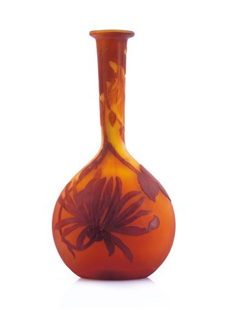 GALLE' VASETTO SOLIFLORE IN VETRO DOPPIO, GALLE', 1900 CA., base a bulbo,...