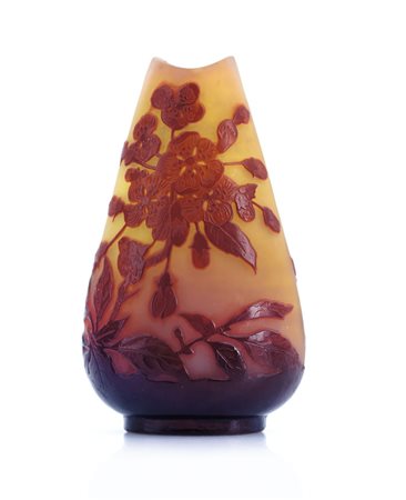 GALLE' VASETTO IN VETRO DOPPIO, GALLE', 1900 CA., ovoidale schiacciato con...