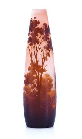 GALLE' VASO IN VETRO DOPPIO, GALLE', 1900 CA., ovoidale con decoro a...