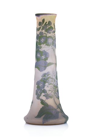 GALLE' VASO IN VETRO DOPPIO, GALLE', 1905 CA., a piede d'elefante con decoro...