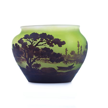 GALLE' VASO IN VETRO DOPPIO, GALLE', 1900 CA., ovoidale con decoro a...