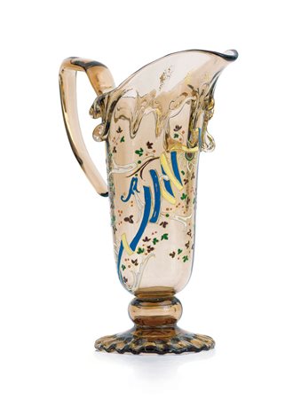 GALLE' VERSATOIO IN CRISTALLO FUME' DECORATO A SMALTI, GALLE', 1880 CA., ad...