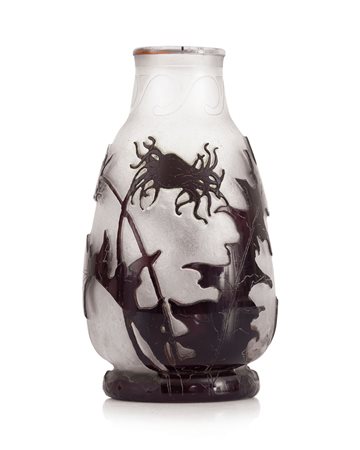 DAUM NANCY RARO VASO IN VETRO DOPPIO, DAUM NANCY, 1895 CA., decoro a rami con...