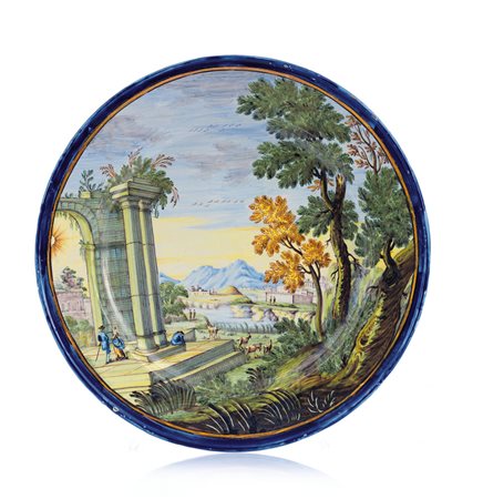 CASTELLI PIATTO IN MAIOLICA, CASTELLI, N. CAPPELLETTI, XVIII SECOLO, decoro...