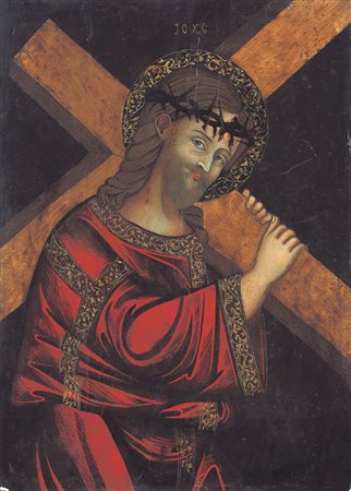 PITTORE DEL XIX SECOLO Cristo porta la CroceOlio su tavola, cm 56x41; opera...