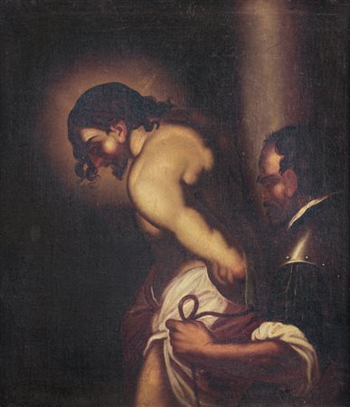 SCUOLA VENETA DEL XVII SECOLO Cristo alla colonna,Olio su tela, cm 73x62,5.