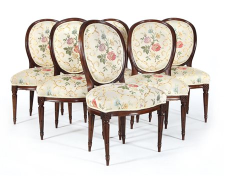 MOBILE DEL XVIII SECOLO SEI SEDIE LUIGI XVI IN NOCE, FINE XVIII SECOLO,...
