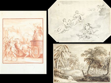 PITTORE DEL XIX SECOLO Paesaggio boschivo con sentiero 1819 China...