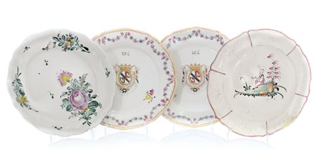 FRANCIA QUATTRO DIVERSI PIATTI IN MAIOLICA, FRANCIA, XVIII-XIX SECOLO,...