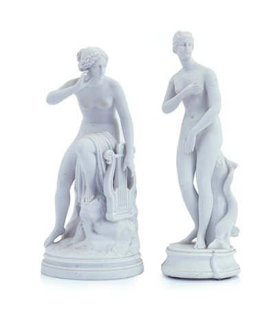 SCULTORE DEL XIX SECOLO DUE FIGURE IN BISCUIT, XIX SECOLO, raffiguranti di...