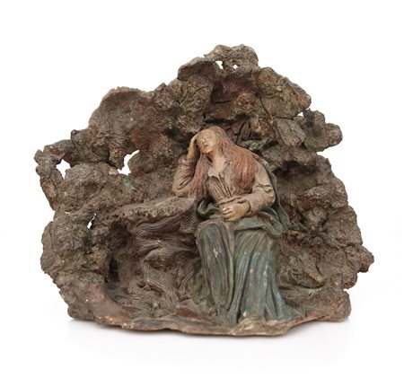 SCULTORE DEL XVIII SECOLO Maddalena penitente Terracotta policroma, larg. cm...