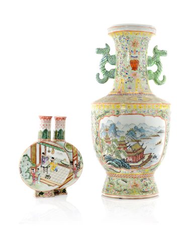 ARTE ORIENTALE DUE VASI IN PORCELLANA, CINA, XIX SECOLO, uno biansato a...