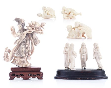 AVORIO LOTTO DI DIVERSI OGGETTI IN AVORIO, XX SECOLO, composto da una Kwan...