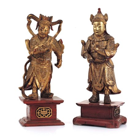 ARTE ORIENTALE DUE SCULTURE IN LEGNO DORATO, CINA, XIX SECOLO, raffiguranti...