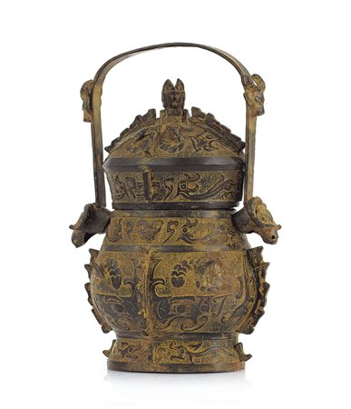 ARTE ORIENTALE GIARA CON COPERCHIO IN BRONZO, CINA, XIX SECOLO, manico...