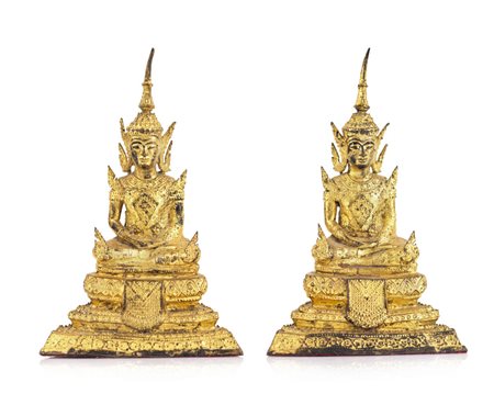 SCULTURA DUE SCULTURE IN BRONZO DORATO, TAILANDIA, XIX SECOLO, raffiguranti...