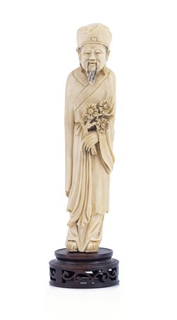 AVORIO SCULTURA IN AVORIO, CINA, INIZIO XX SECOLO, raffigurante santone con...