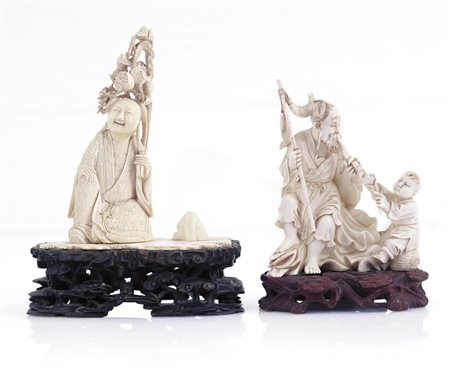 AVORIO DUE GRUPPI IN AVORIO, CINA, INIZIO XX SECOLO, raffiguranti pescatore...