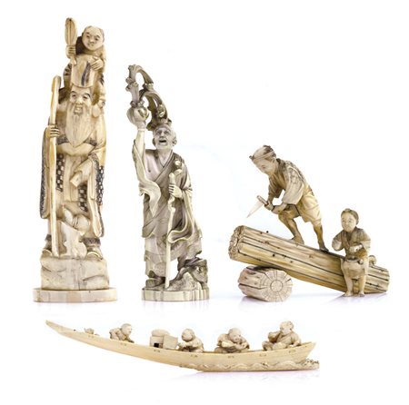 AVORIO QUATTRO SCULTURE IN AVORIO, GIAPPONE E CINA, XIX-XX SECOLO,...