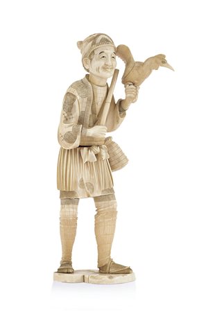 AVORIO SCULTURA IN AVORIO, GIAPPONE, XIX SECOLO, raffigurante pescatore con...
