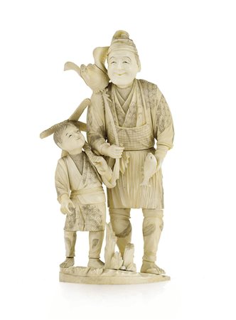 AVORIO GRUPPO IN AVORIO, GIAPPONE, XIX SECOLO, raffigurante pescatore con...