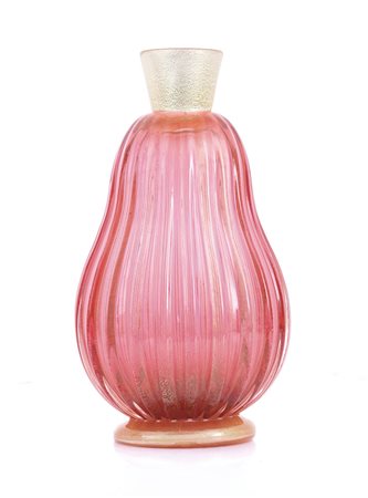 SEGUSO VASO IN VETRO ROSSO CON INCLUSIONI IN ORO, A.SEGUSO, ANNI '70,...