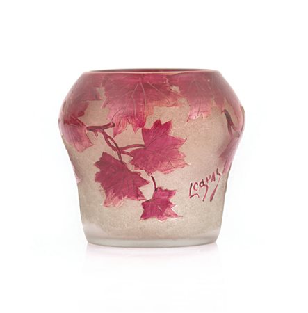 LEGRAS VASO IN VETRO DOPPIO, LEGRAS, 1920 CA., decoro a rami e foglie d'acero...