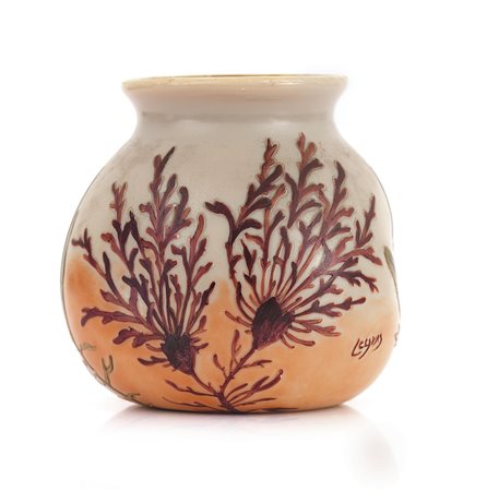 LEGRAS VASO IN VETRO DOPPIO DECORATO A SMALTI, LEGRAS, 1900 CA., globulare...