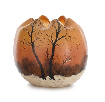 LEGRAS VASO IN VETRO DECORATO A SMALTI, LEGRAS, 1895 CA., globulare con collo...