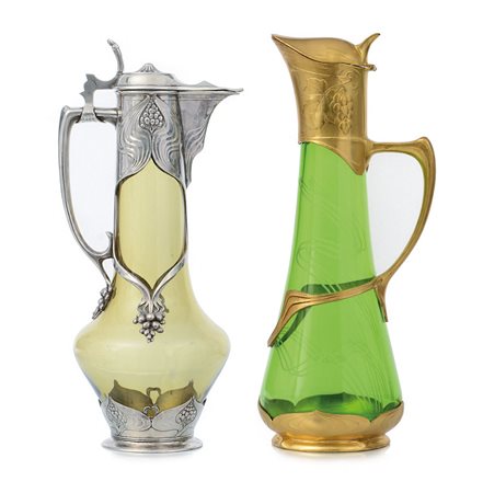 FRANCIA DUE VERSATOI LIBERTY IN VETRO E METALLO, PRIMA META' XX SECOLO, uno...