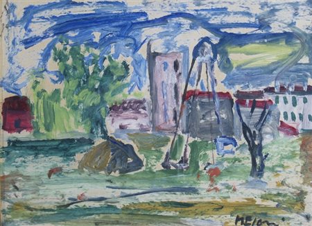 MELONI GINO (Varese 1905 - Lissone 1989) "Paesaggio" Tempera su carta...