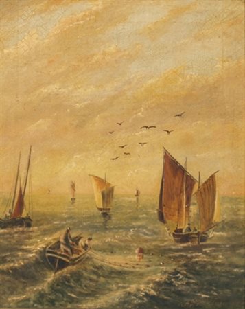 IGNOTO "Marina inglese '800" Olio su tela cm. H: 31.00 L: 25.50 Firma...