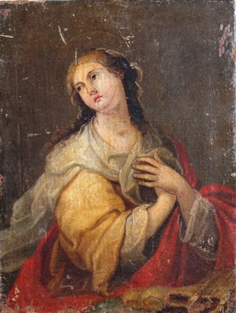 SCUOLA LOMBARDA XIX SECOLO "Ritratto femminile con drappo rosso" Olio su tela...