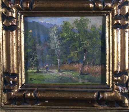 SOLENGHI GIUSEPPE (Milano 1879 - Cernobbio 1944) "Paesaggio" Olio su cartone...