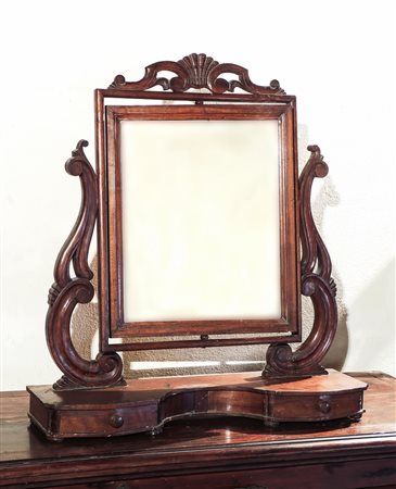 PSICHE DA TAVOLO IN NOCE XIX secolo specchio dipinto con motivi floreali,...