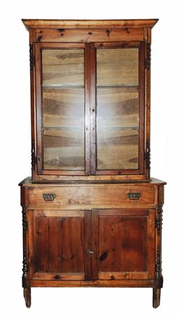 CREDENZA A DOPPIO CORPO IN LEGNO TENERO fine del XIX secolo cappello...