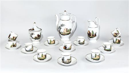 SERVITO DA CAFFÈ IN PORCELLANA Ginori, inizio del XIX secolo dipinto con...