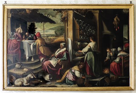 CENA IN EMMAUS Scuola veneta del XIX secolo olio su tela da Jacopo Bassano,...