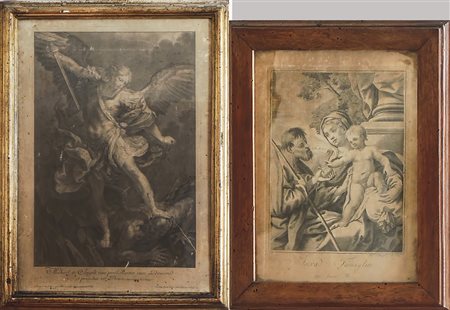 JACOB I FREY (1681-1752) San Michele Arcangelo 1734 incisione ed un'altra...