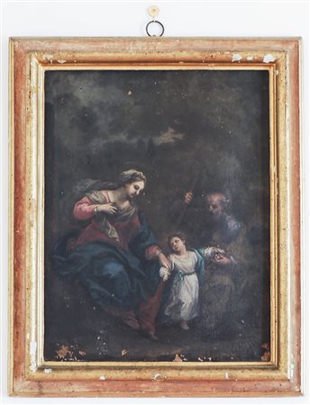 SCUOLA EMILIANA DEL XVII SECOLO Sacra Famiglia olio su tela, in cornice coeva...