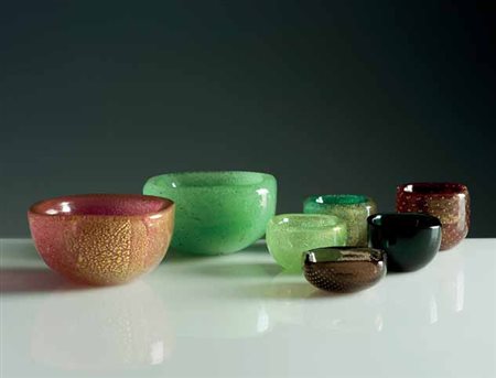 Venini. Tre coppe in vetro, disegno di Carlo Scarpa, 1935 circa. Firme ad...