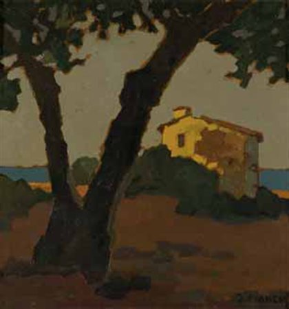 Giovanni March Tunisi 1894 – Livorno 1974 Paesaggio olio su cartone, cm...