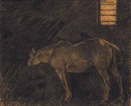 Mario Puccini Livorno 1869 – Firenze 1920 Cavallo alla mangiatoia carboncino...