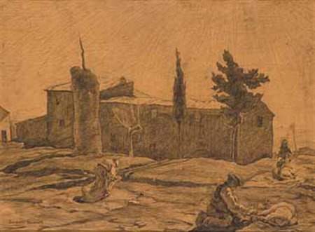 Benvenuto Benvenuti Livorno 1881 – Antignano 1959 Paesaggio con casolare e...