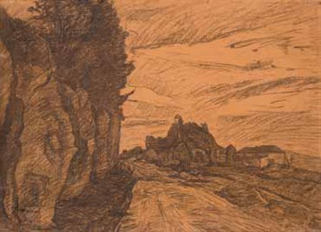 Benvenuto Benvenuti Livorno 1881 – Antignano 1959 Paesaggio carboncino su...