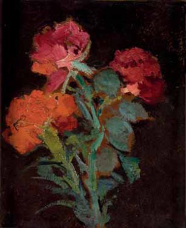 Giovanni Bartolena Livorno 1866 – 1942 Rose olio su cartone, cm 19x15....