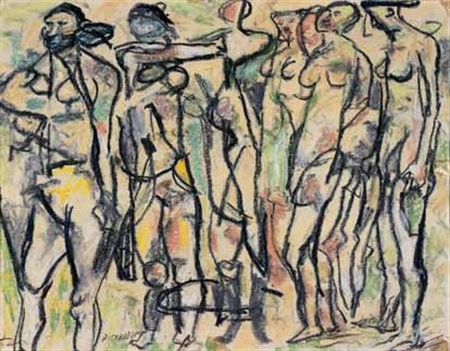 Fausto Pirandello Roma 1899 – 1975 Bagnanti (Nudi) pastelli su carta O.M....