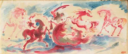 Aligi Sassu Milano 1912 – Pollença 2000 Danze di cavalli acquarelli su carta,...