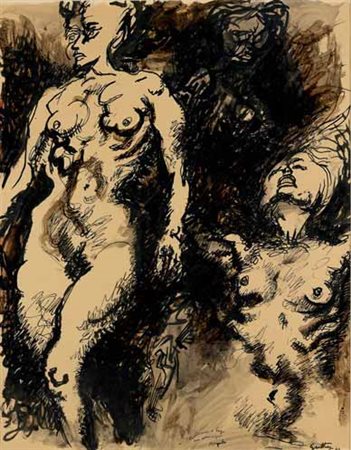 Renato Guttuso Bagheria 1911 – Roma 1987 Nudi femminili, 1964 china e...