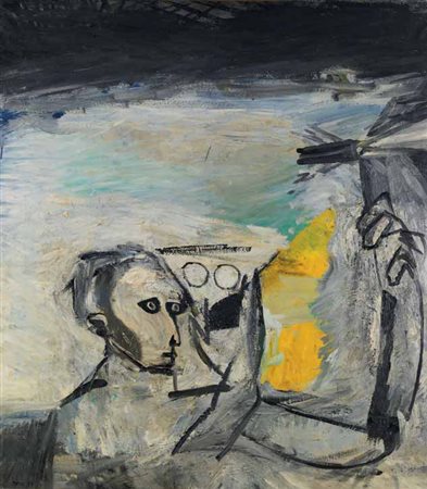 Mario Merz Milano 1925 – 2003 Il saldatore, 1956 olio su tela, cm 114x100....